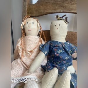 Antique primitive cloth Dolls set folk art country home kids